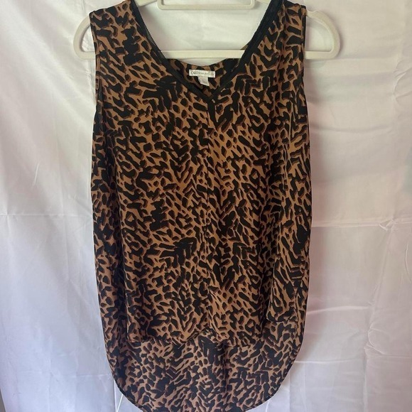 Cato Tops - Cato Womens Animal Print Sleeveless V-Neck Blouse High Low Hem Brown Black L